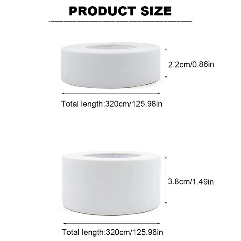 3.2M Waterproof Sealing Tapes PVC Caulk Tape Oil-proof Mold Resistant Self-adhesive Corner Wall Stickers for Bathroom Kitchen