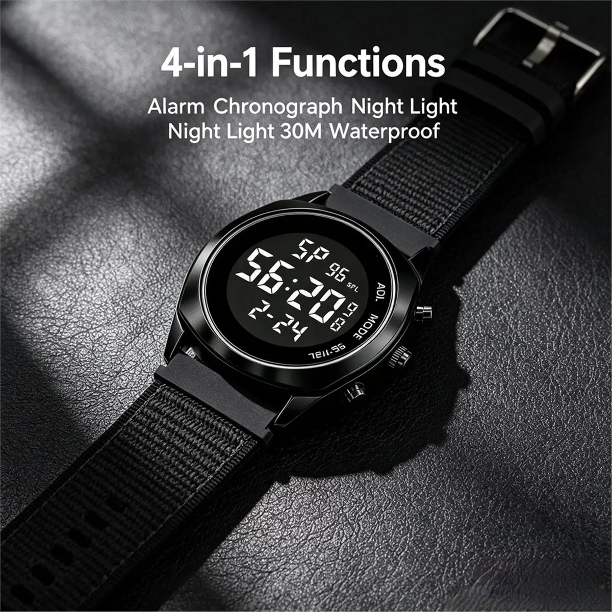 Multifunctional Electronic Watch with Alarm Clock, Chronograph, Luminou Hands, 30-Meter Waterproof, Sports Watch