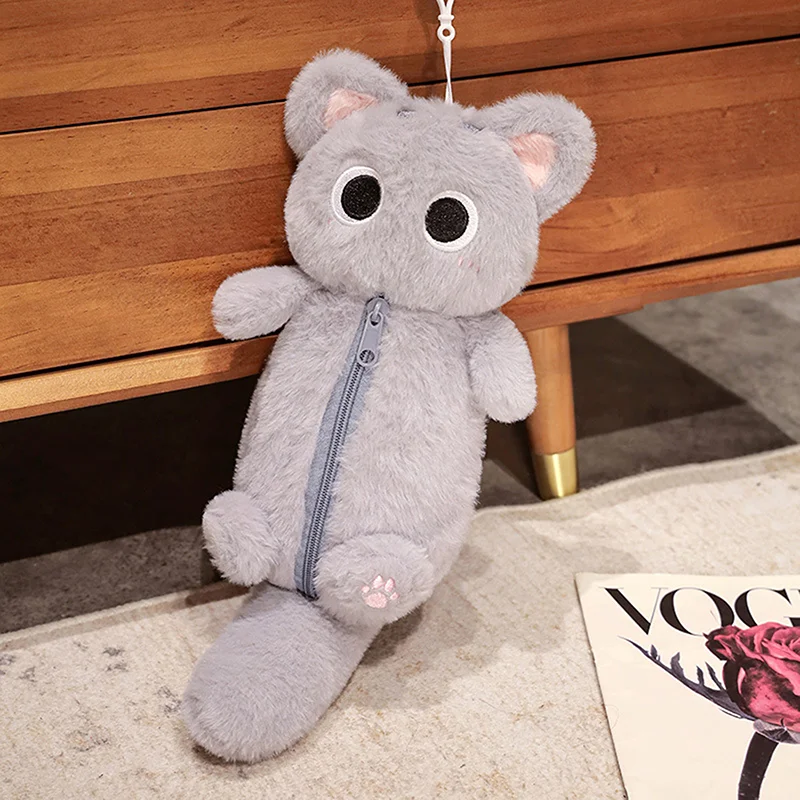 1pc Cute Gray Fluffy Kitten Pencil Case Desktop Large-capacity Student Stationery Pencil Case Large-capacity Pencil Case