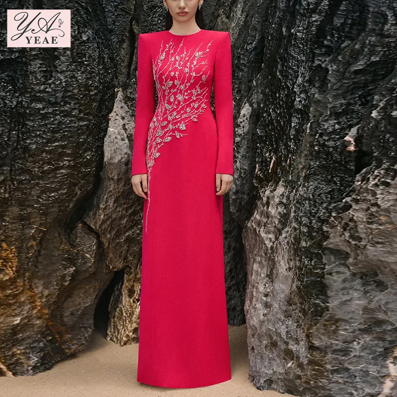 

2025 Red Carpet Gown - Heavy Beaded Crystal Dress, Couture Bodycon Maxi with Train