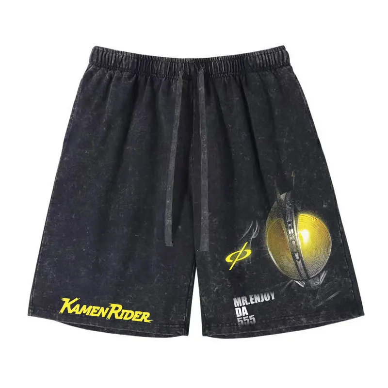 อะนิเมะ Kamen กางเกงขาสั้น Vintage ล้างมังงะ Decade DouBle กีฬากางเกงขาสั้น DTG พิมพ์กางเกงผ้าฝ้าย Y2K ครึ่งกางเกง Board Man Girl