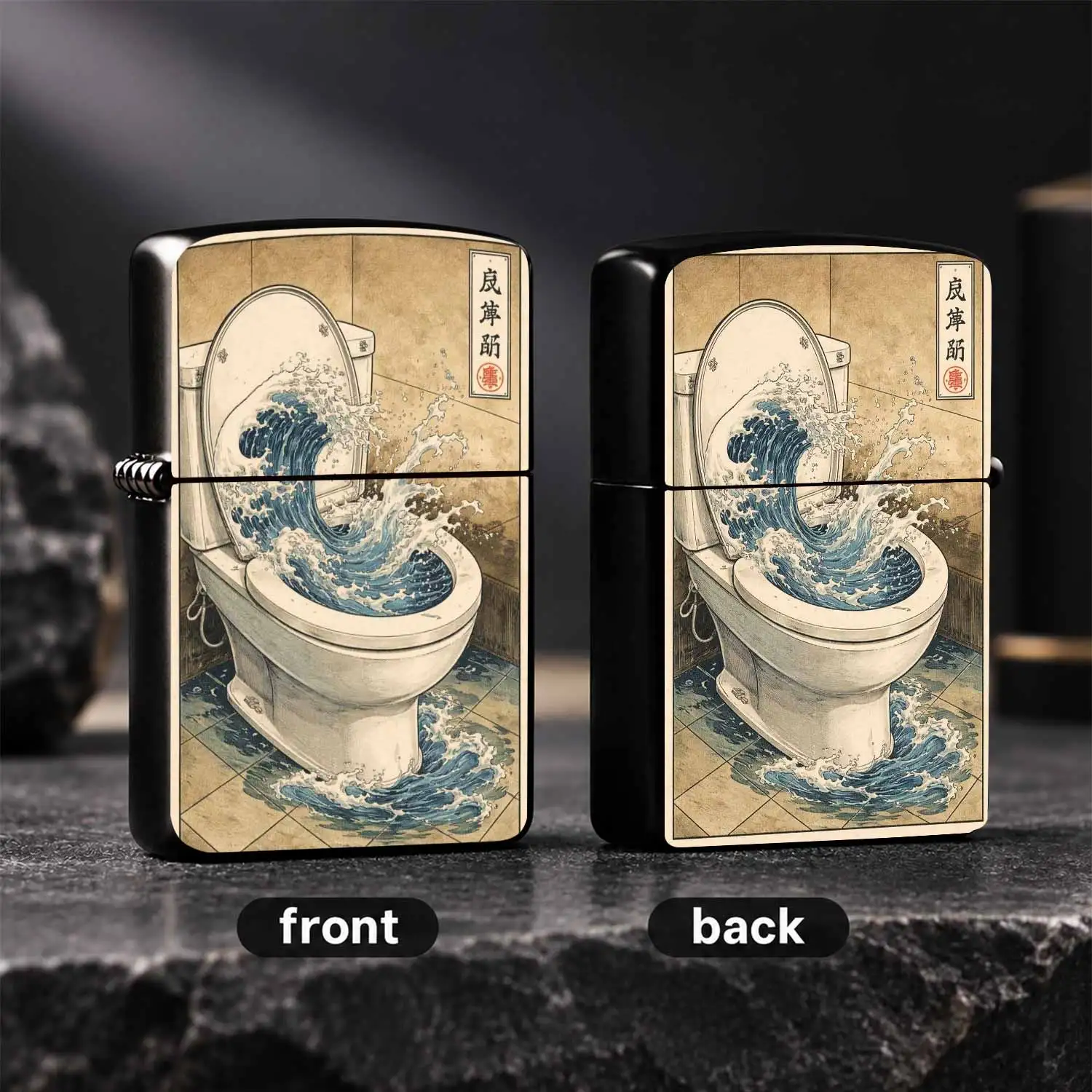 Creative Ukiyo-E Great Wave Toilet Pattern Lighter, Retro Japanese Art Style Unique Trendy Accessory, Portable Multi-Scene Usable For Daily Outdoor, Fun Nifty Practical Item For Gifting Personal Use A Humorous And Interesting Lighter