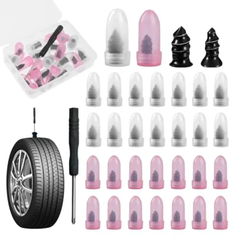 21-41pcs Tire Repair Kit with Rubber Plugs and Screwdriver Quick Tire Repair Nails Suitable for Cars Motorcycles, and Bicycles