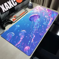 Cartoon Blue Jellyfish Large Mouse Pad Ocean Animal Desk Mat Natural Rubber Non-Slip Office Computer Keyboard Table Accessories