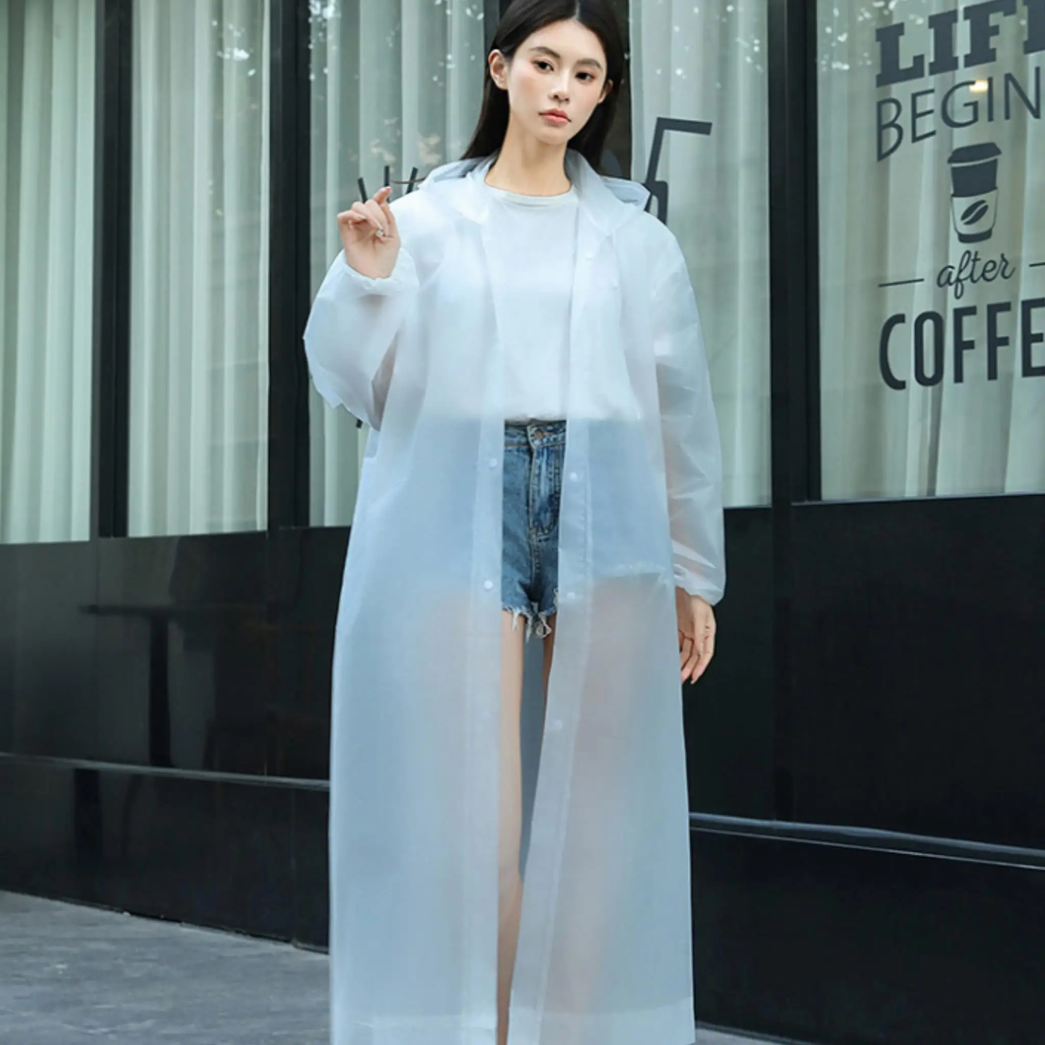 Fashion PEVA Women Man Raincoat Thickened Waterproof Rain Poncho Coat Adult Clear Transparent Camping Hoodie Rainwear Suit