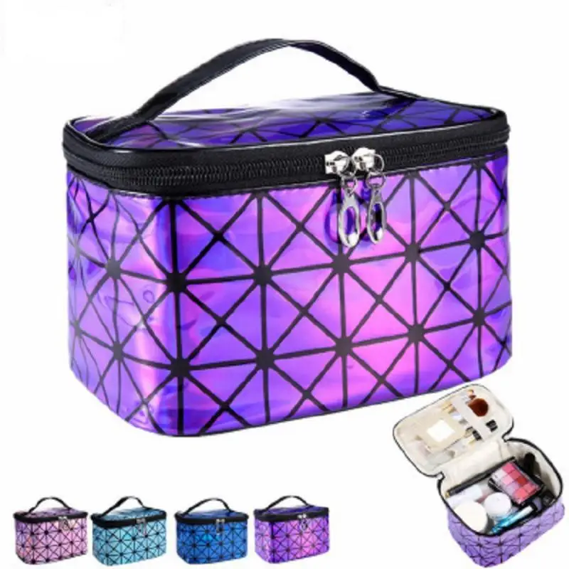 

Laser Geometric Pattern Cosmetic Bag Large Capacity Makeup Bag Multifunctional Travel Toiletry Maquillage Organize Storage Bags