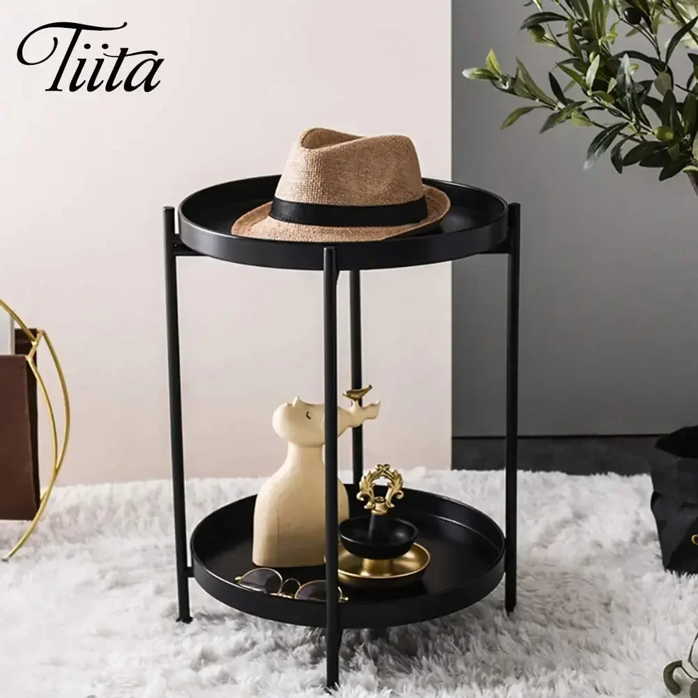 Modern Rustic 2-Tier Metal Round little Space Coffee Dining Table Coffee image 4
