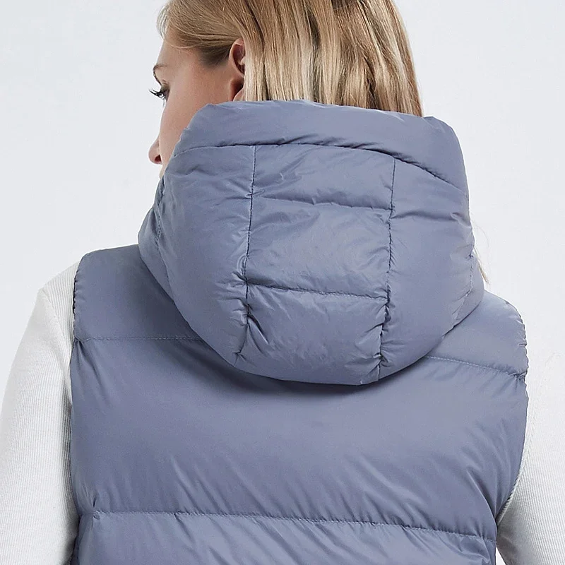 Schinteon Damen-Weste, ultraleicht, 90 % weiße Entendaunenweste mit Kapuze, lässig, schlank, dick, Herbst-Winter-Weste, Gilet, Neuankömmling
