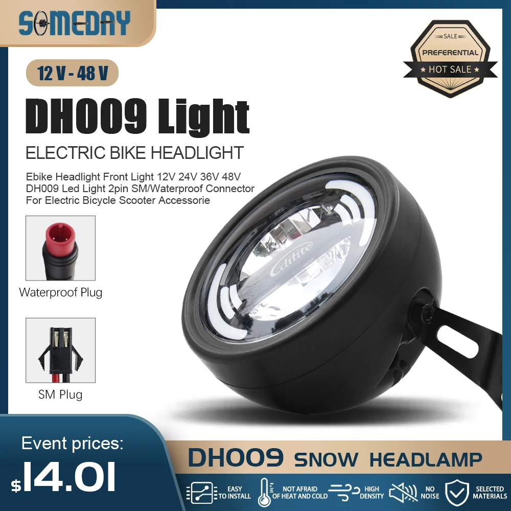 

DH009 Bicycle Lights Headlight Front Light 2pin SM/Waterproof Plug Cycling Accessories 12V-48V