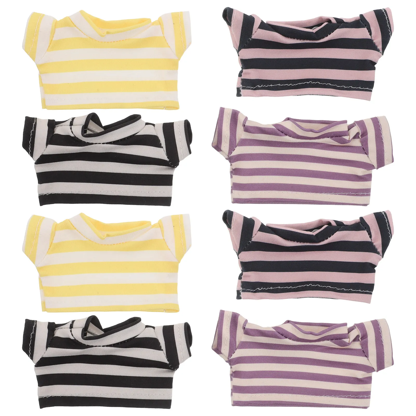 

8Pcs Stuffed Animal Clothes Cotton Striped T-Shirts Set for Birthday Dress Up Small Bear Fabric Outfit Accessories 10.5x5.5cm
