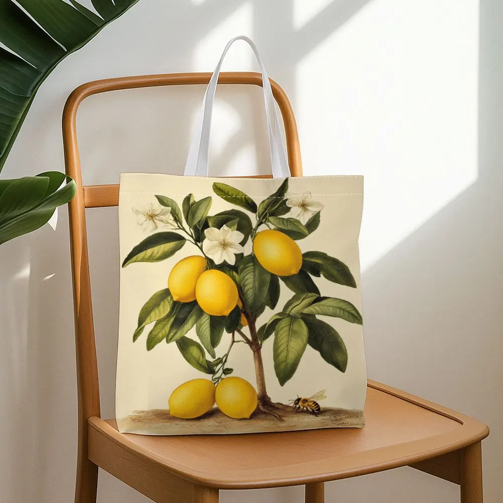 Lemon Floral Design Tote for Ladies Timeless Fruit Artwork Shoulder Bag Unlined Shopping Bag Multi Functional Shoulder Bags