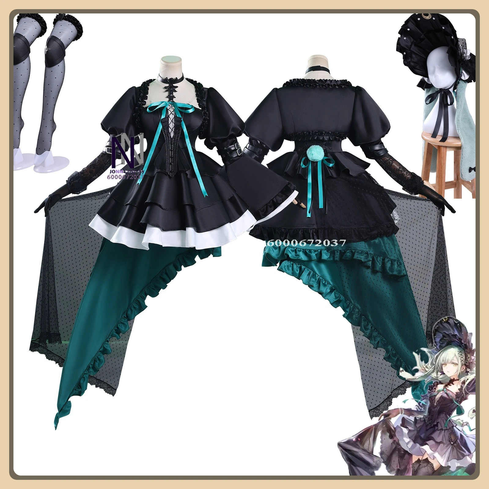 

Hot Mutsuki Wakaba Cosplay Costume (Dark Puppet Style) String Decoration + Outfit Full Set High Quality Anime Clothes (Female)