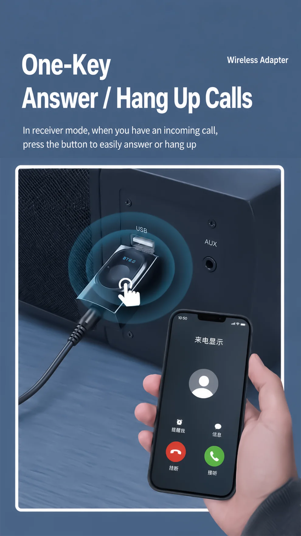 KEBIDUMEI 2 IN 1 Bluetooth 6.0 Audio Transmitter Receiver 3.5mm AUX USB Dongle With MIC Music Wireless Adapter For Car/TV/PC