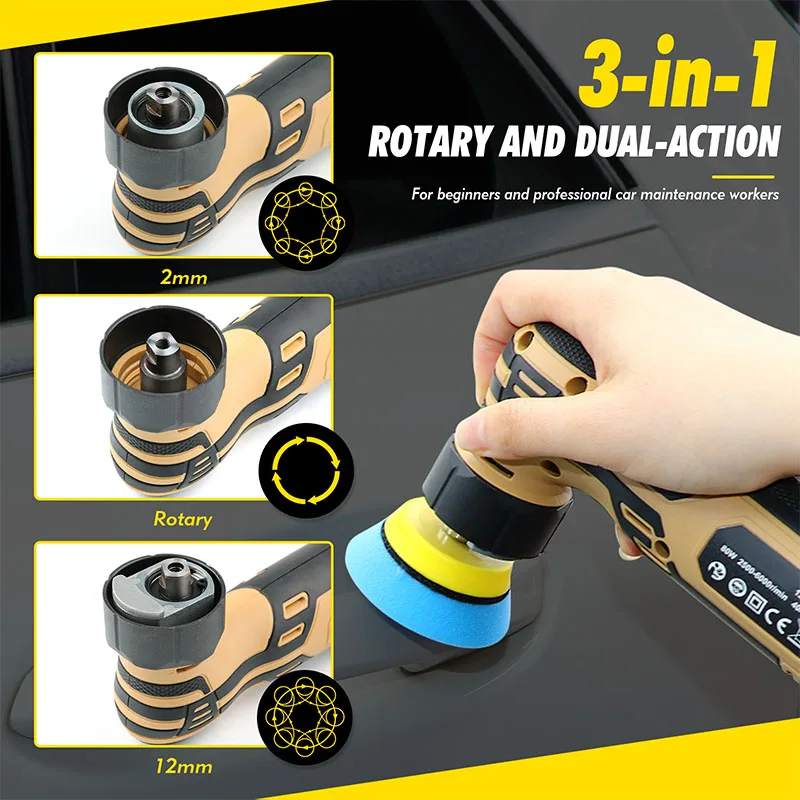 SinoStar Cordless Mini Car Polisher 110-240V 12V Micro Cordless Scratches Killer DA/RO Car Polisher 6 Speed 1/2/3inch 30 Pads