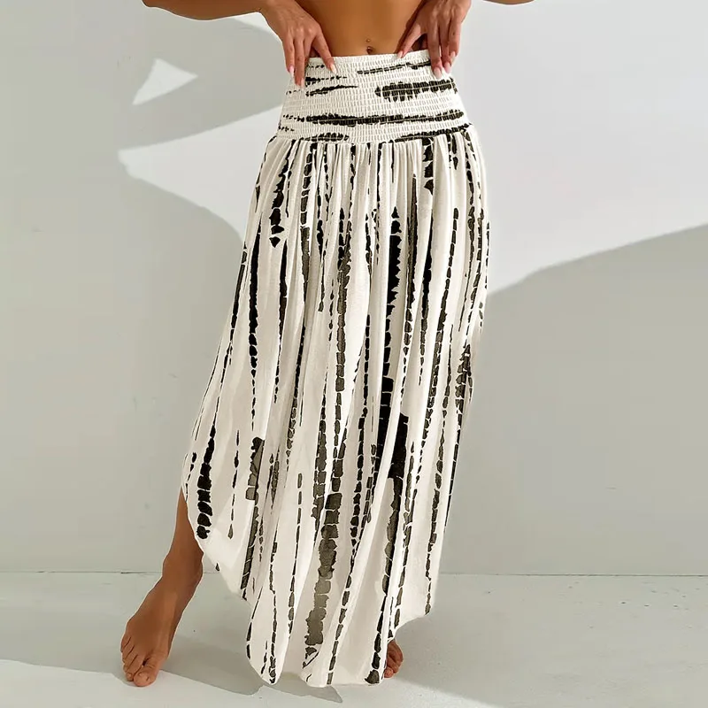 

Women Skirt Fashion Summer Skirts Casual Long Skirt Women White Print Elastic Waist A-LINE Skirts for Women Faldas 2025 Q380