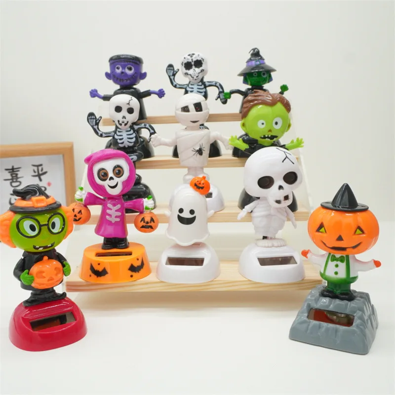 Halloween Solar-Powered Wobbling Figurine  Day of the Dead Decoration  Battery-Free Wobbling Figurine  Car Decor