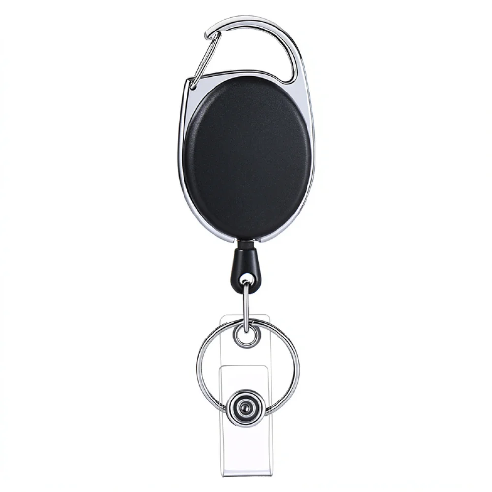 Durable Zinc Alloy Retractable Badge Reel Oval Matte Key Chain For Identity Card Office Name Tag Security Clip