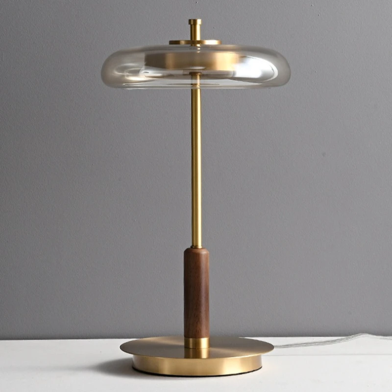 Brass Tricolor Desk Lamp Luxury Retro Walnut Wood Table Lamps Living Room Bedroom Bedside Lighting Light Electroplating Lights