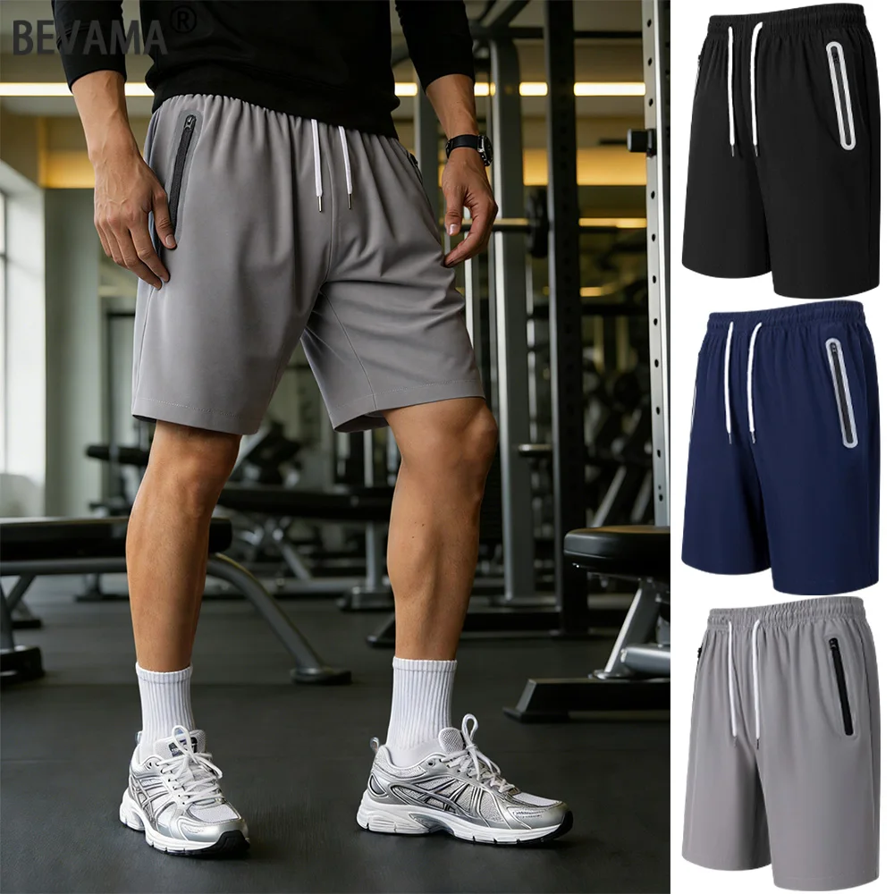 

Летние мужские спортивные шорты с карманами на молнии, повседневные шорты для бега, свободные шорты для фитнеса, тренировок, бега, шорты на шнурке