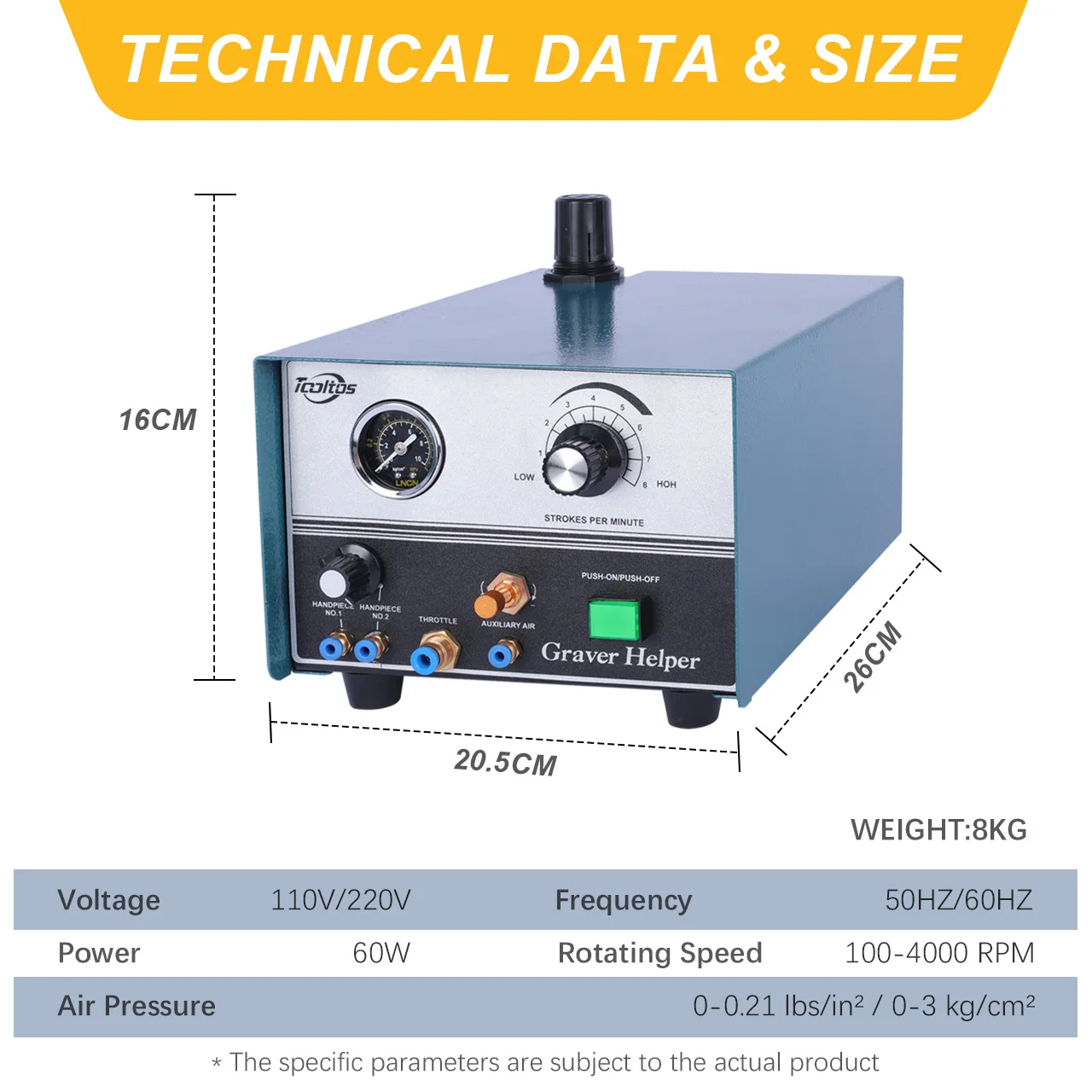 110V Pneumatic Engraving Machine Double Head Jewelry Graver Helper Engraver 60W 100-4000RPM with Two Handpiece Air Engraving Machine for Jewelry Setting & Carving
