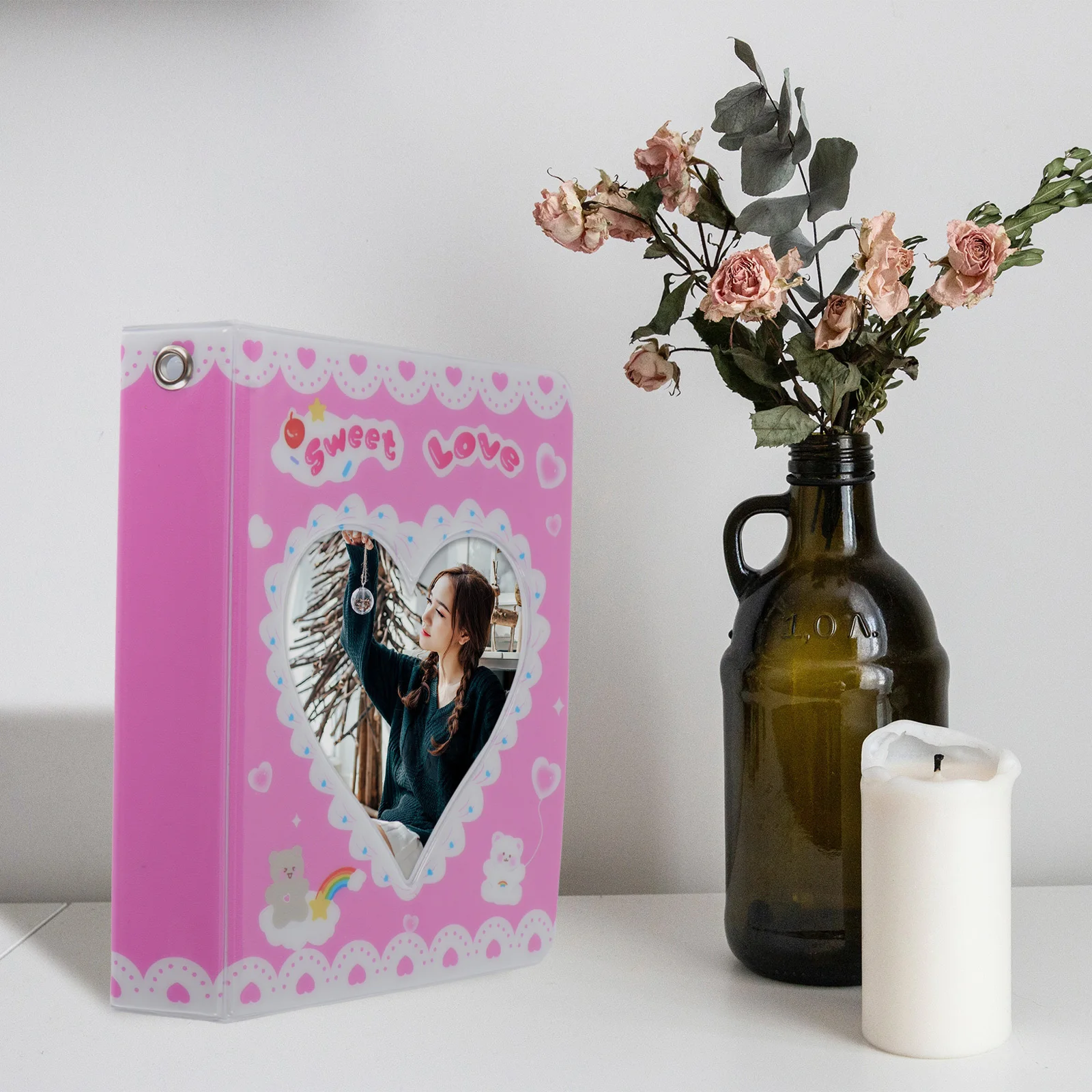 

Loving-Heart Hollow-Out Mini Photo Album Portable Wedding Baby Graduation Travel Picture Collection Album Photocard Holder