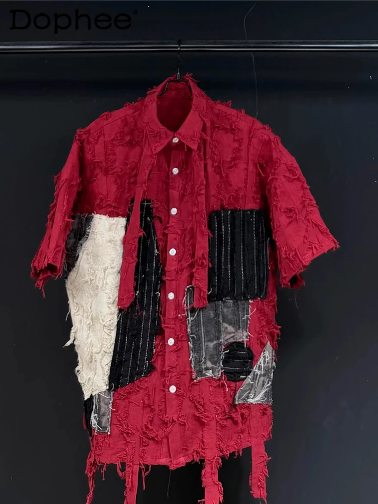 

Fashion Short-sleeve Shirts Men's Women's 2026 Spring New Loose Comfort Tops Lapel Unique Color Matching Tie-dye Trendy Shirts