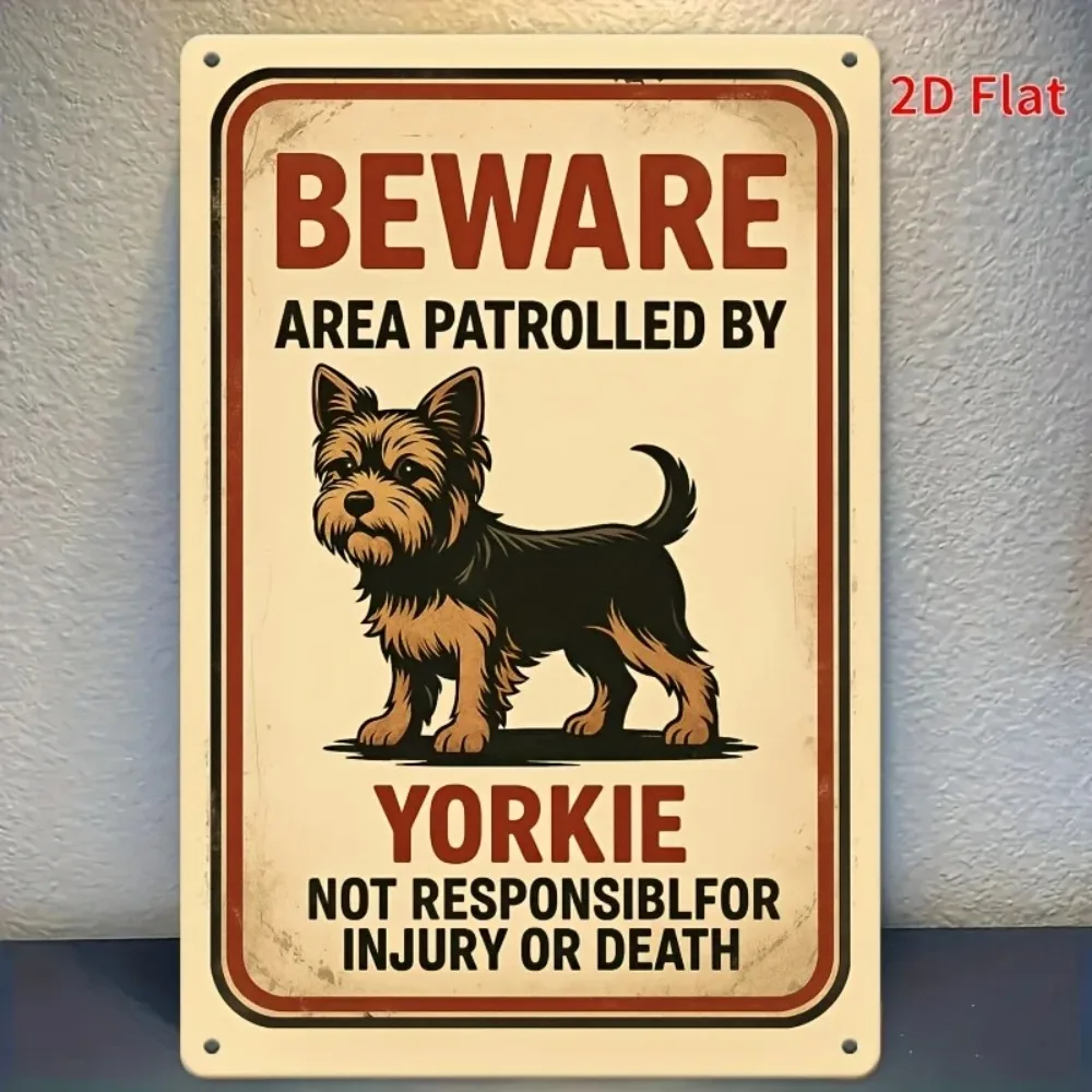 Letrero de aluminio, placa de pared vintage, decoración para puerta de jardín, adorno de pared con advertencia divertida de perro guardián Yorkshire Terrier, regalo.