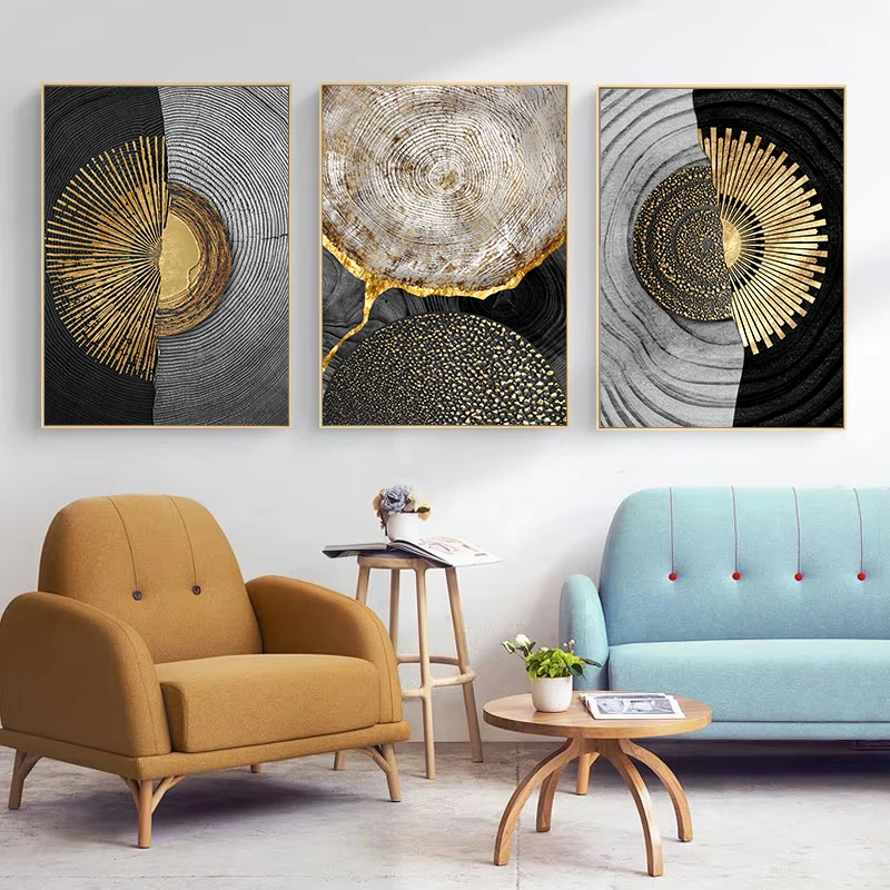 ​​Abstract Wood Grain Tree Ring Canvas Print Luxury Modern Home Decor Painting Geometric Patterns Wall Art for Living Room​