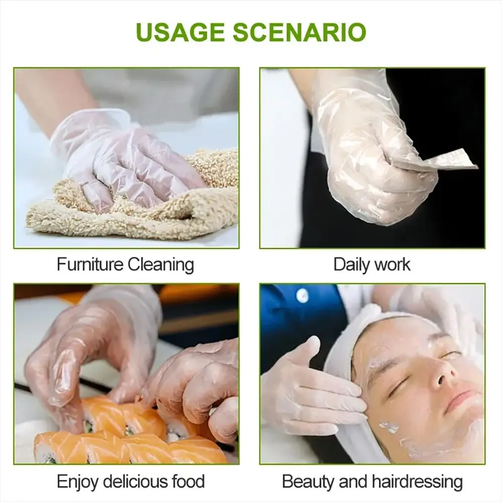100Pcs Household Acid Work Safety Disposable Gloves Transparent TPE Cleaning Gloves Non-Slip Food Grade Latex Free Gloves