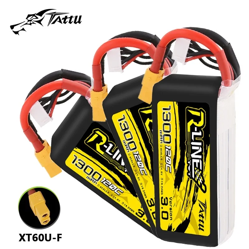 

3Pcs TATTU R-LINE 3.0 1300mAh 120C 14.8V LIPO Battery For RC Helicopter Quadcopter FPV Racing Drone Parts With XT60 Plug