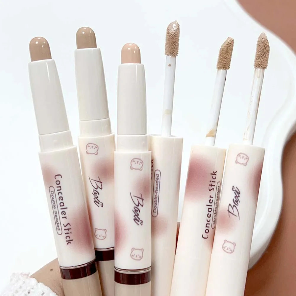 Double-head Concealer Pen Lasting Conceal Acne Spot Dark Circles Moisturizing Brighten Face Contour Makeup Base Foundation Cream