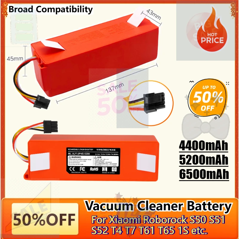 

Robot Battery 14.4V for Xiaomi 1S Roborock S5 S6 S7 Max S50 S51 S52 S60 S65 S70 S75 T60 T61 T65 T4 T6 T7 E25 Q7 Vacuum Cleaner