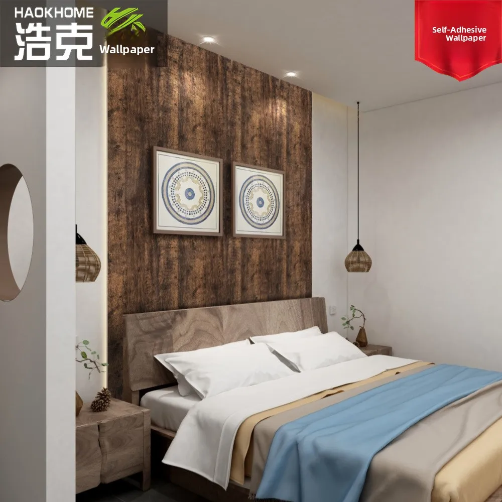 Retro Wood Grain Stickers for Barber Shops Coffee Tables Wardrobes Furniture Renovation PVC Wall Paper Decorations