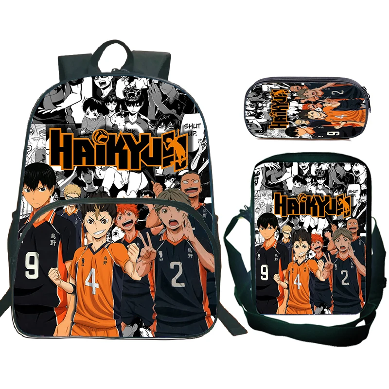 Nueva mochila Haikyuu para niños y niñas, mochila escolar de dibujos animados de Anime, 3 unidades/juego, mochila escolar impermeable para niños, regalos