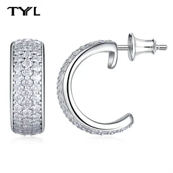 TYYL 1.1/1.3mm D Color VVS Round Full Moissanite Diamond Half Hoop Earrings Women 925 Silver Circle Earring Piercing Ear Jewelry