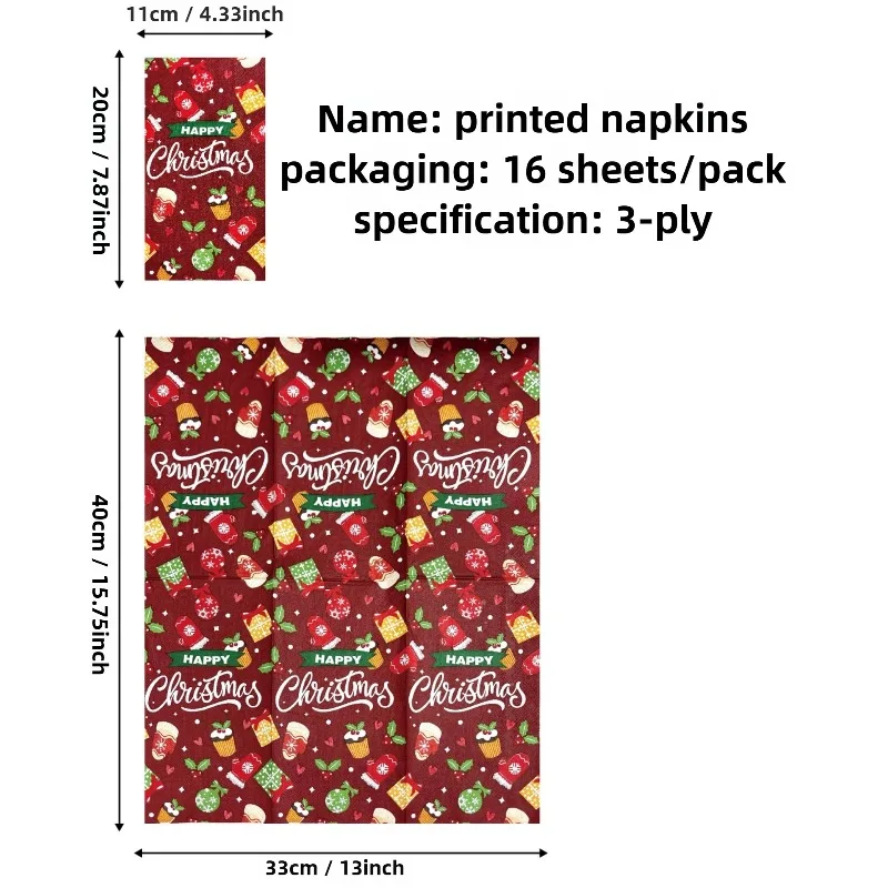 16 قطعة 33*40 سنتيمتر 3-layer عيد الميلاد تحت عنوان المناديل في بورجوندي المتاح ورقة المفارش DIY Decoupage ورقة #5