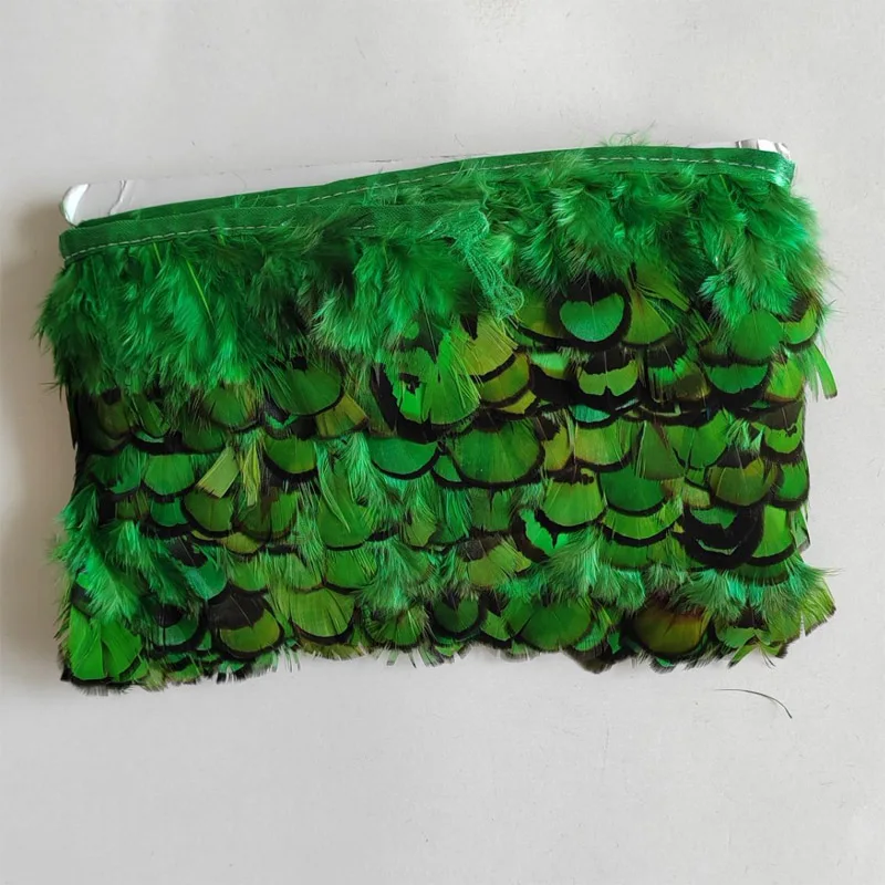 5/10Meters Green REEVES Pheasant Feathers on Tape Tassel Fringe Trim Chicken Feather Dress Ribbon Sewing Decoration Decor