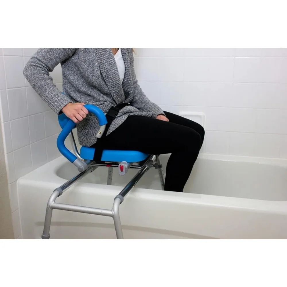 Carrusel Silla de ducha deslizante, Banco de transferencia de bañera con asiento giratorio, baño acolchado de primera calidad, con brazos pivotantes, espacio ajustable