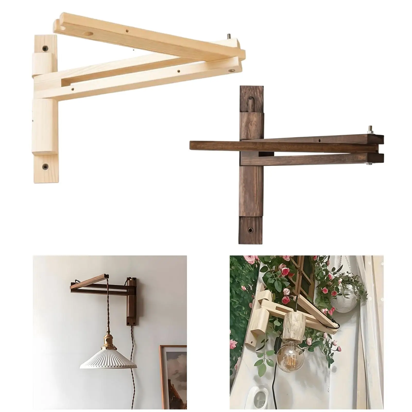 Wall Mount Rope Lamp Bracket, Home Decor, Adjustable, Durability, Rustic, Wooden, Pendant Light Wall Mount for Restaurant