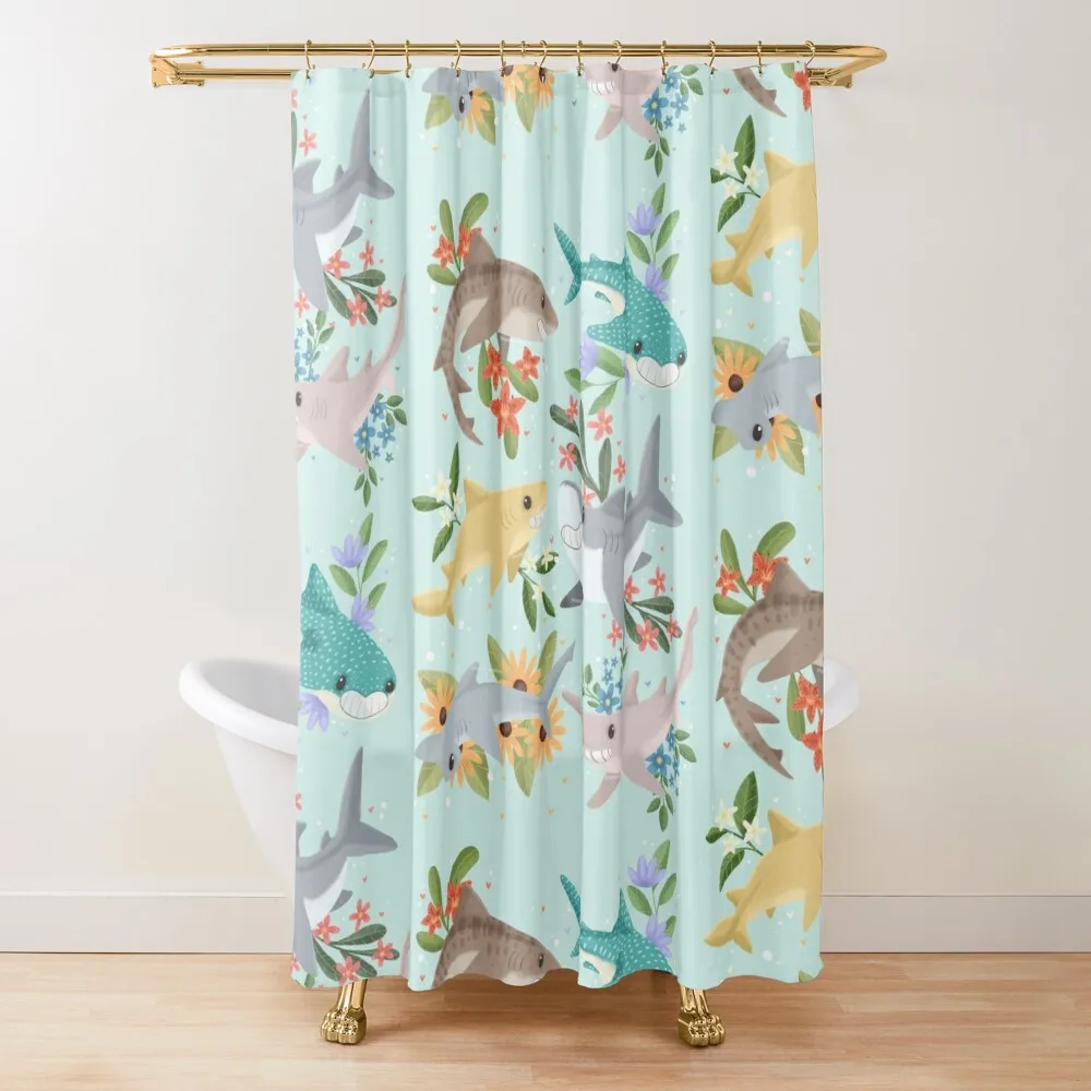 

Floral Sharks Shower Curtain Waterproof Bathroom Shower Shower For Bathroom Set In The Bathroom Curtain