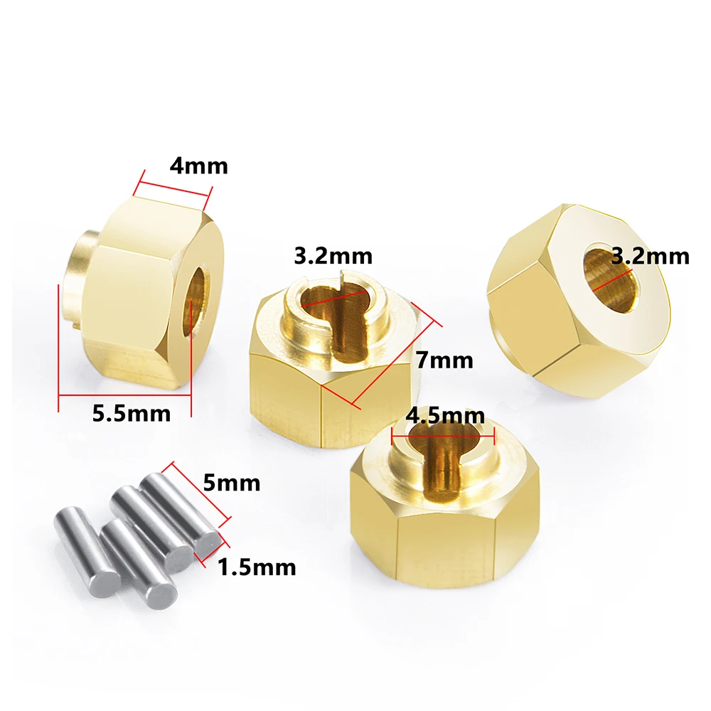 YEAHRUN 4PCS Brass Wheel Hex Adapter 4.0/4.5mm for Axial SCX24 Gladiator JLU 1/24 RC Crawler Car Parts