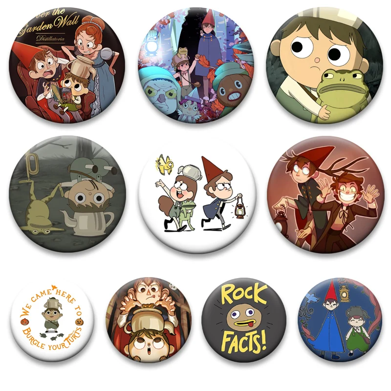 Wirt,Greg Round Cartoon Brooches Over The Garden Wall 58mm Pins for Backpack Accessories Anime Collection Badge Jewelry Gifts