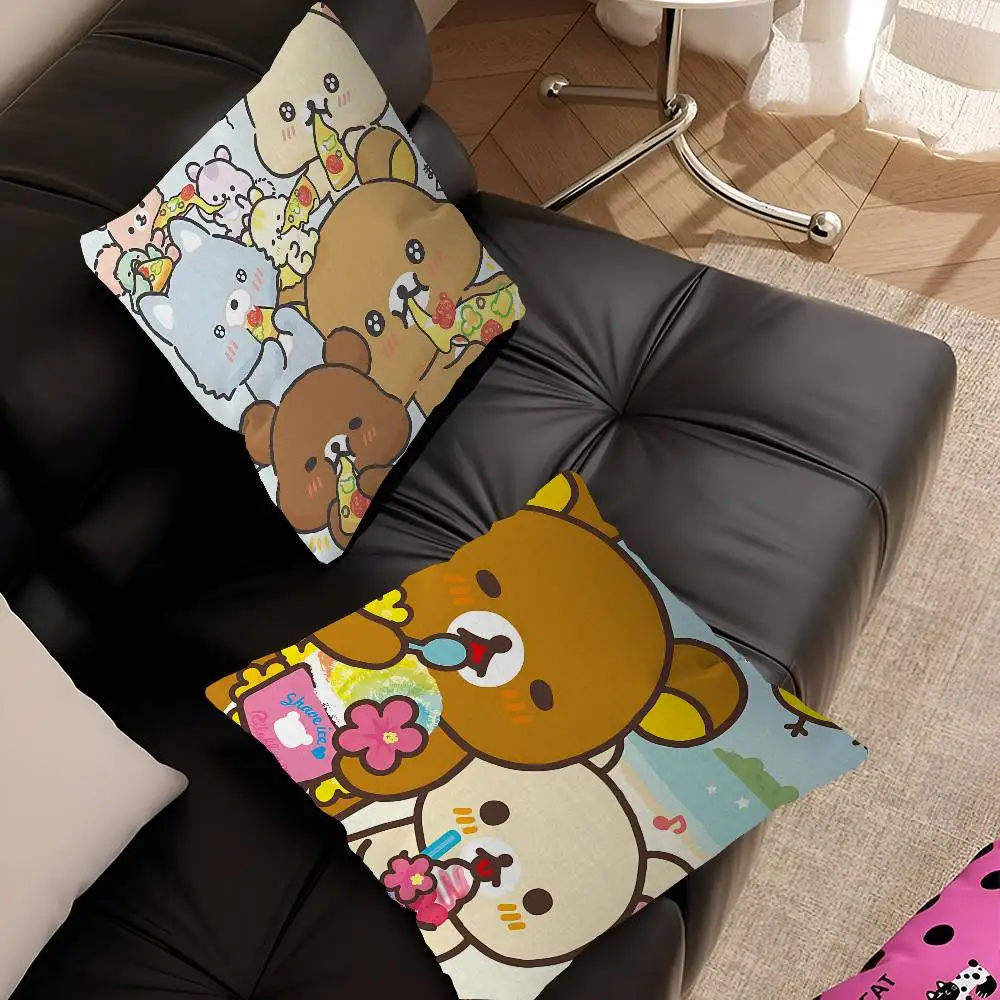 Cute R-Rilakkumas Bear Cushion Cover Car Throw Pillow Case For Sofa Car Christmas Gift 40x40cm 45x45cm