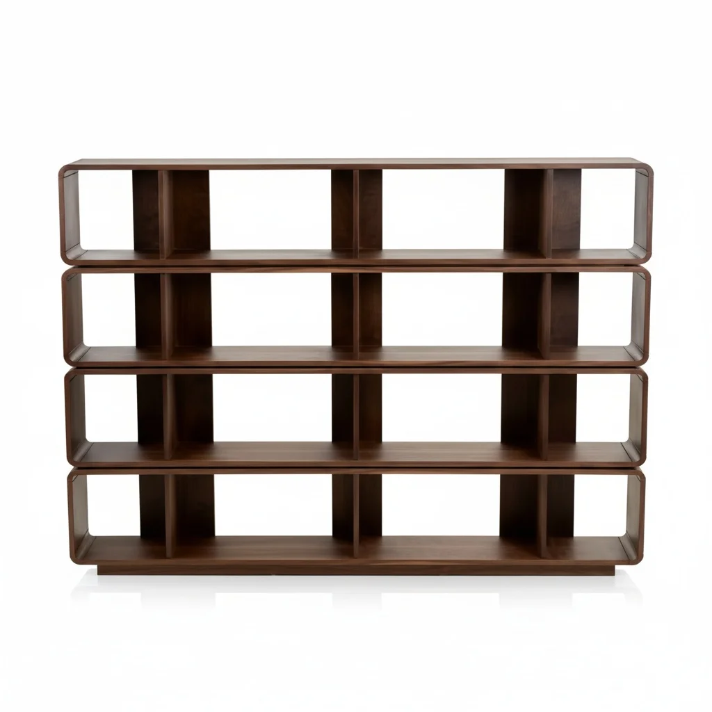 Walnut Wood Bookshelf, 2200x320x1600mm MDF Minimalist Bookcase, 4-Tier Leaning Backless Display Shelf, Home Office Furniture