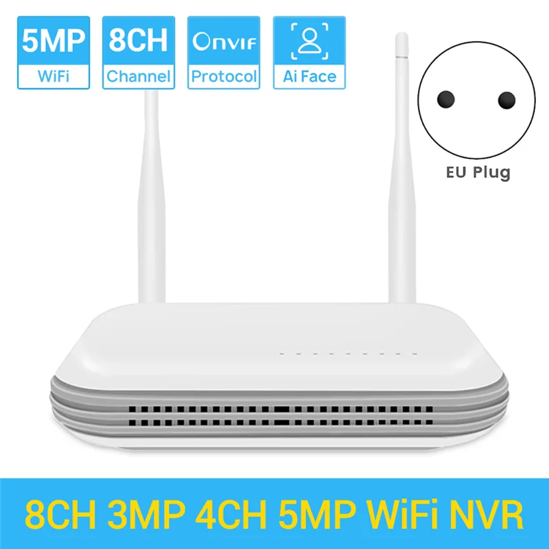 Wifi NVR Mini 4CH 5MP/8CH 3MP Xmeye WIFI Gravador de vídeo para sistema de segurança sem fio Detecção facial P2P H.265