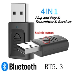 4 In 1 Bluetooth 5.3 Audio Receiver Transmitter Stereo USB Dongle 3.5mm 3.5 AUX RCA Wireless Adapter for Car Kit TV PC Headphone