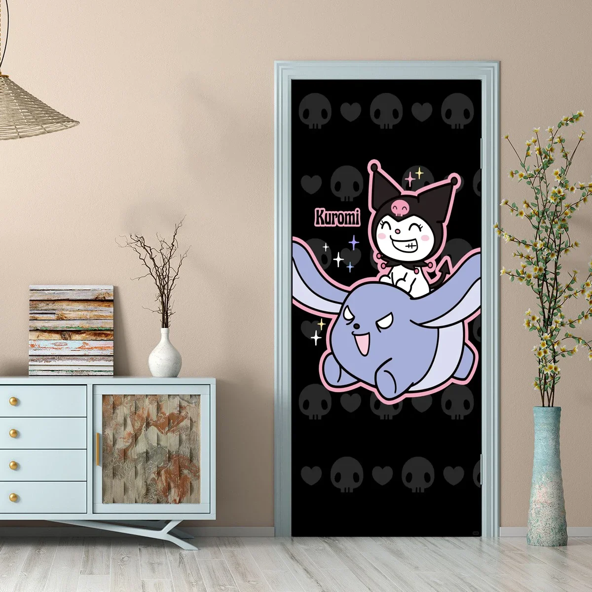 

Door Sticker Sanrio Kuromi Cartoon Wallpaper Home Entrance Ornament Entrance Decoration Self-adhesive Photo on The Door