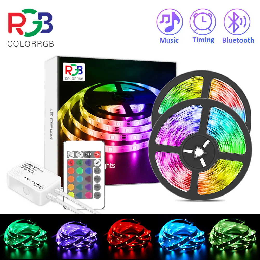 ColorRGB, RGB  LED Strip Lights, 12v 5050 LED light strip for bedroom, 24key Remote, Color Changing for for Bedroom Room Home