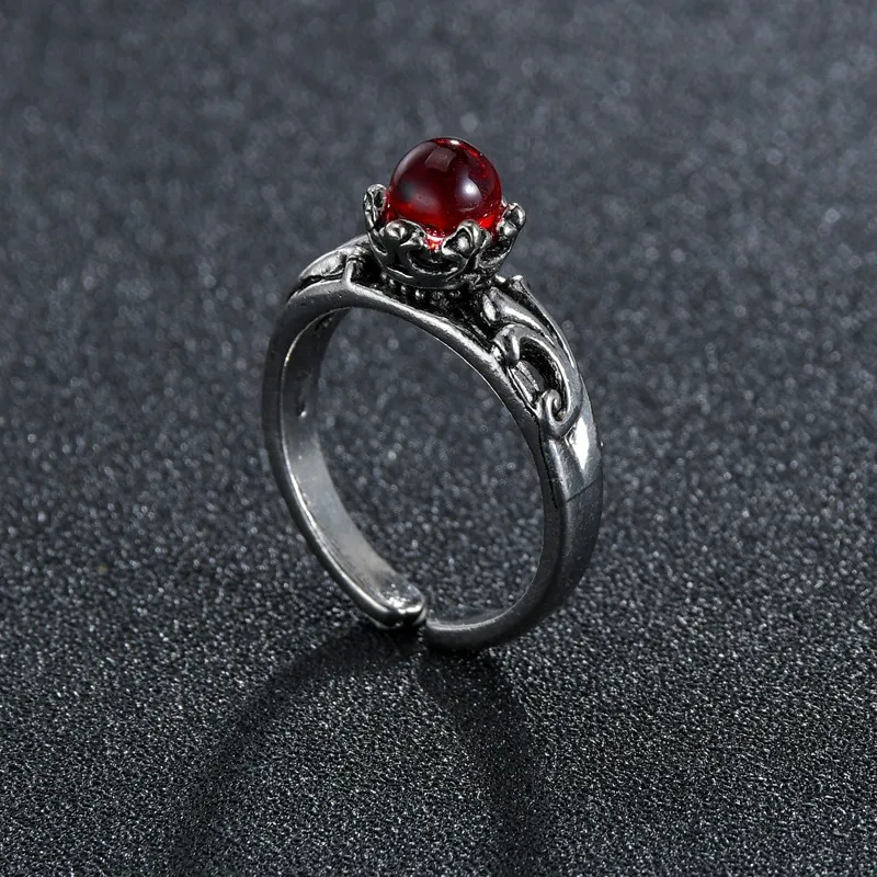 Men Women Fashion Retro Gothic Top Band Carving Pattern Vintage Red Stone Ring Wedding Band Rings Wholesale