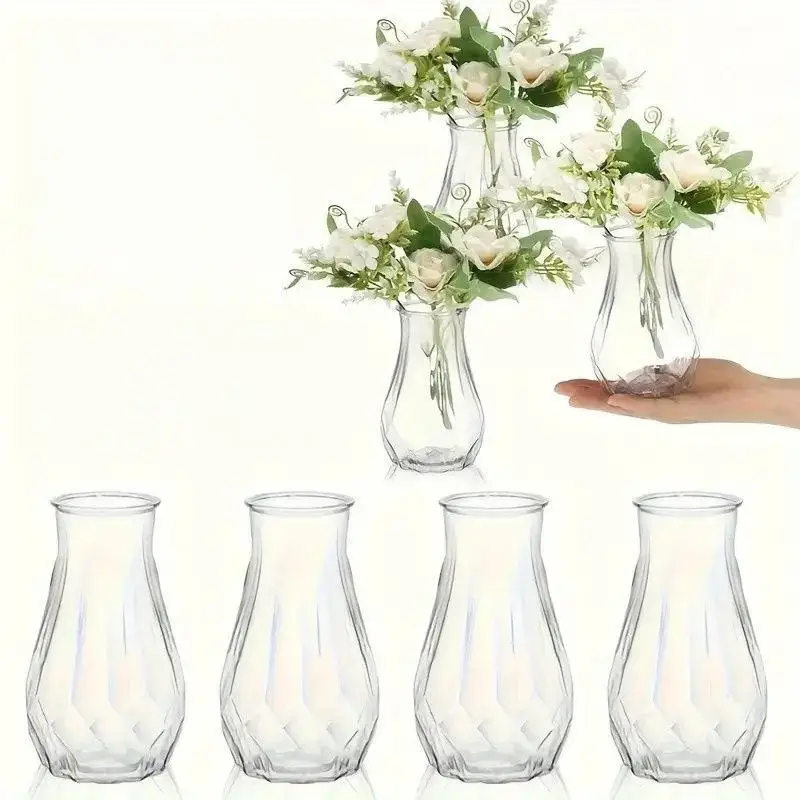 Clear PET Diamond-Pattern Vase, 15x8cm, Shatterproof, For Hydroponics & Fresh Flowers